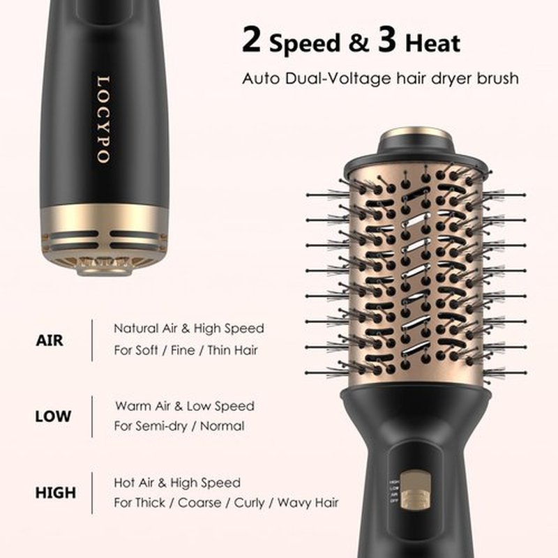 Travel Blow Dryer Brush, 4-in-1 Auto Dual Voltage (100-240V) Hot Air Brush, 2 Inch Mini Hair Dryer Brush & Styler for Voluminous Smooth Hair, Lightweight with EU/UK Plug for Home & Salon(Gold)
