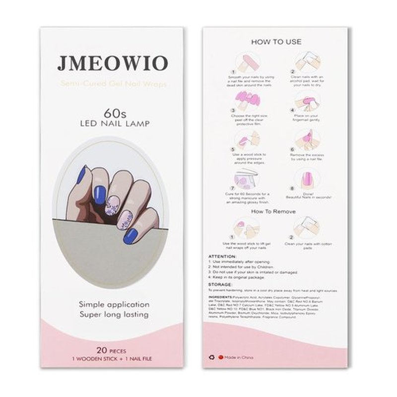JMEOWIO Gel Nail Stickers Blue Pink Flower Semi Cured Gel Nail Strips Wraps UV/LED Nails Art Design Decoration Accessories