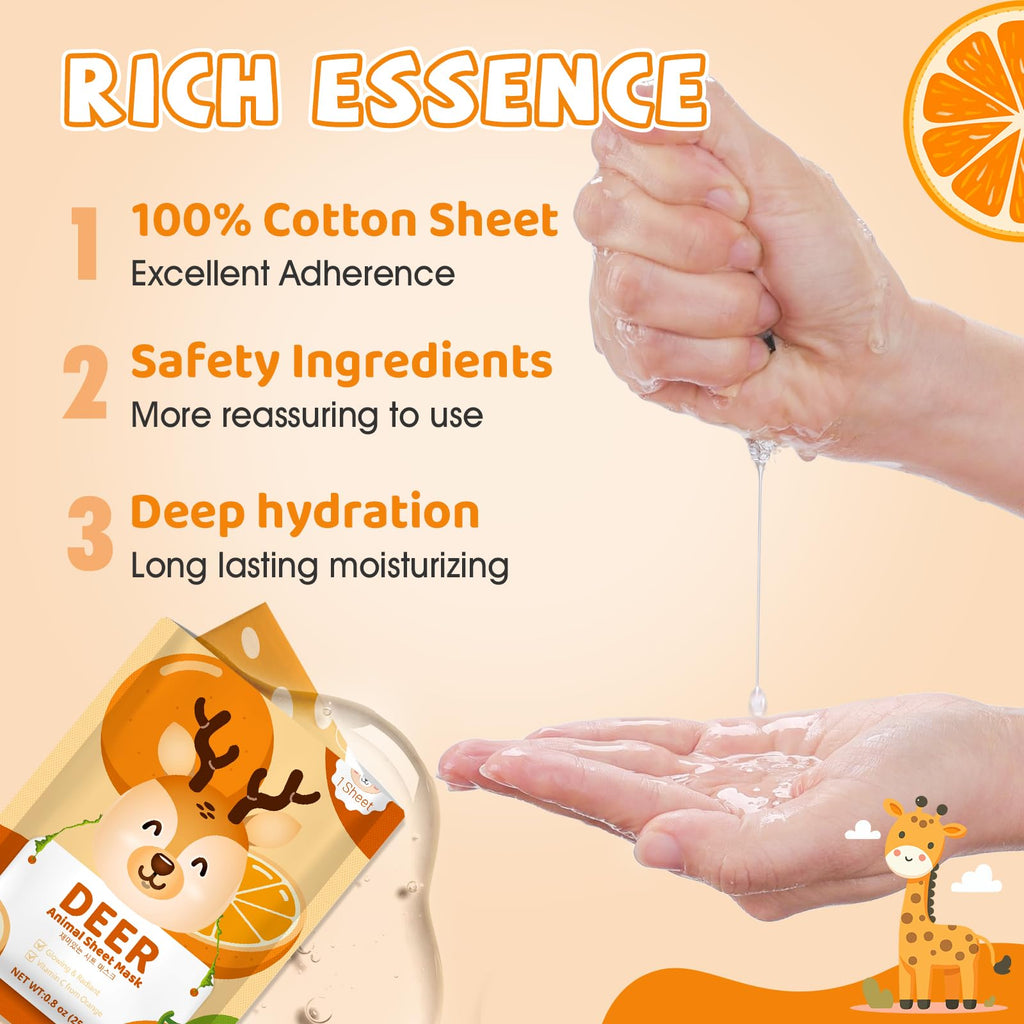 KONEUK 7 Pack Animal Hydrating Face Mask for Kids, Bulk Face Masks Skincare for Girls Teens, Kids Skin Care Set and Spa Day Kit, Spa Party Supplies for Girls