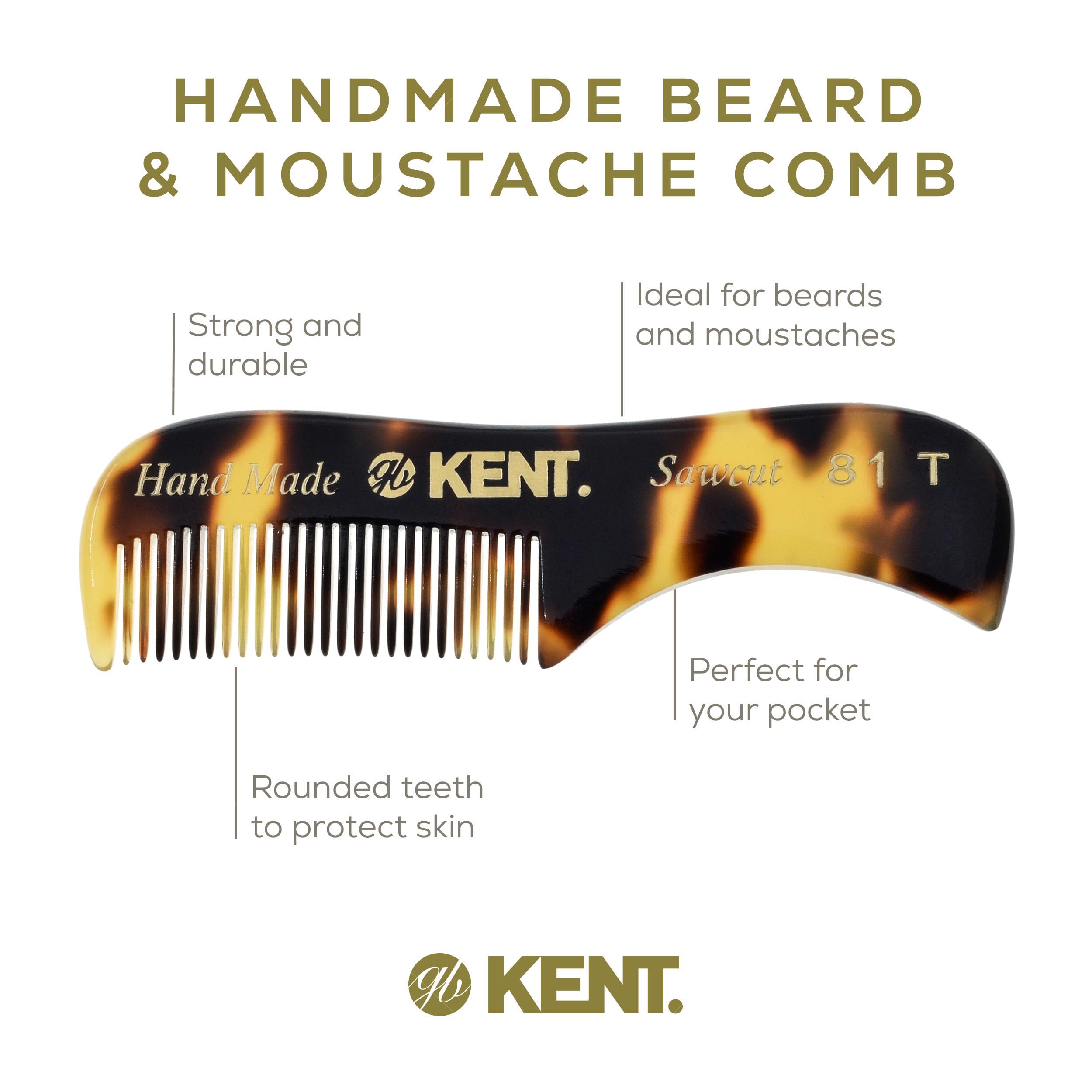 Kent 81T FOT Tokyo Yellow Beard Pocket Comb Set for Men - Beard Kit for Travel and Home, Mustache Comb for Men, Mini Comb Beard Combs for Mens Grooming, Sawcut Hand polished Made in England
