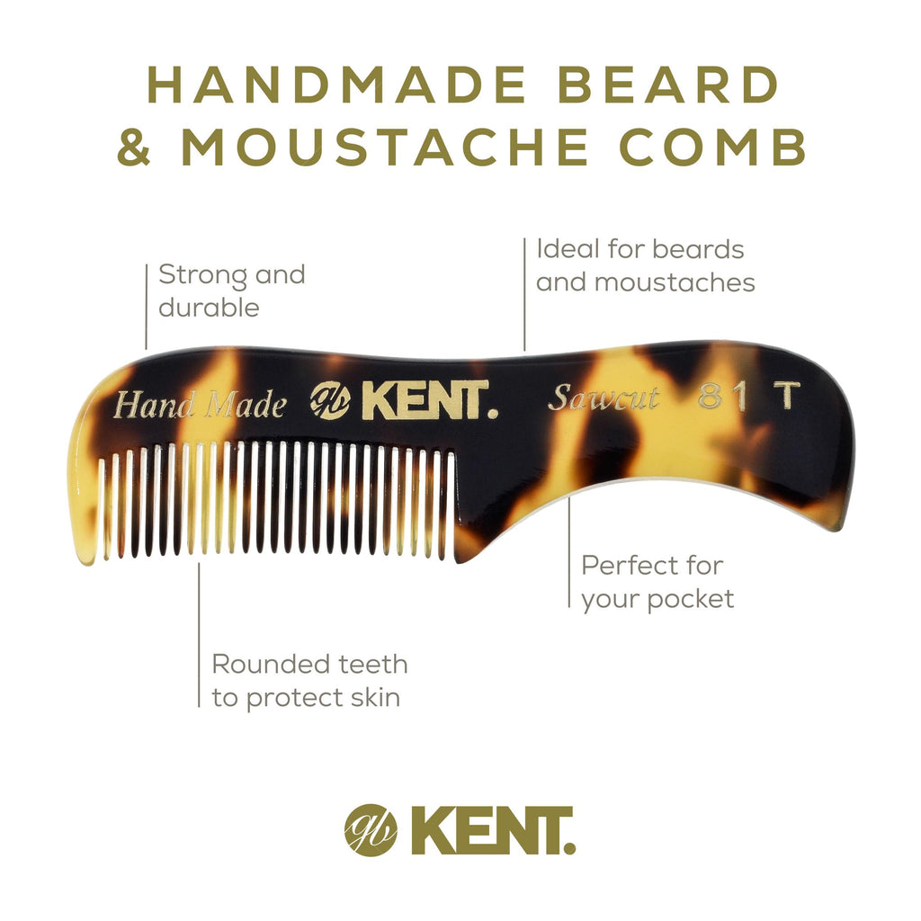 Kent Combs 20T, 81T, FOT for Men Beard Comb Set, Folding Comb for Travel and Home Care, Mustache and Mini Combs for Men, Handmade Mens Beard Grooming Set