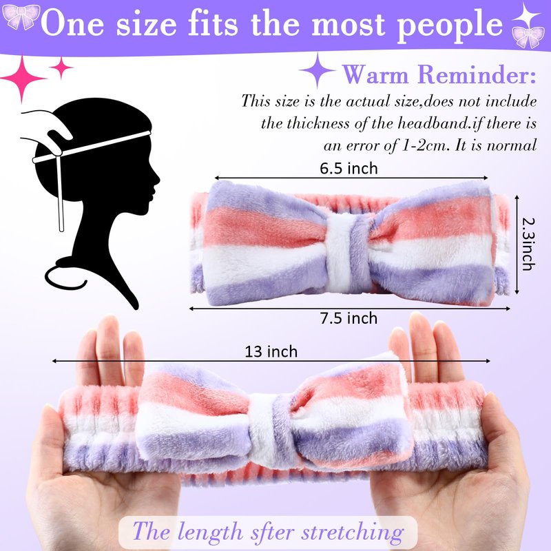 WILLBOND 24 Pieces Spa Headband Bow Hairband Facial Makeup Women Face Wash Adjustable Skincare Headbands Bulk Soft Flannel Towel Head Wraps for Women Shower Washing Face (Elegant)