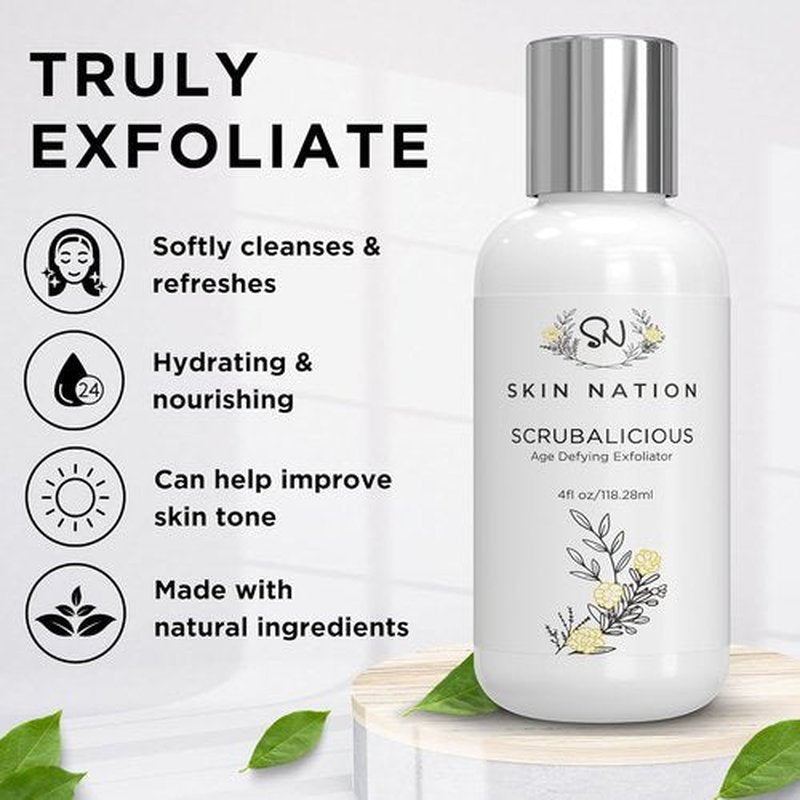 Skin Nation Scrubalicious Exfoliator - Gentle Face Scrub with Glycolic Acid & Aloe Vera | 4 oz Hydrating Cleanser