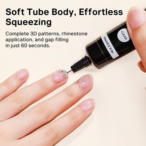 MIZHSE Builder Gel for Nails, 2Pcs 15mL Clear Hard Builder Gel for Nail Thickening Tip Design Rhinestone Glue U V LED Extension for Nail Art Design