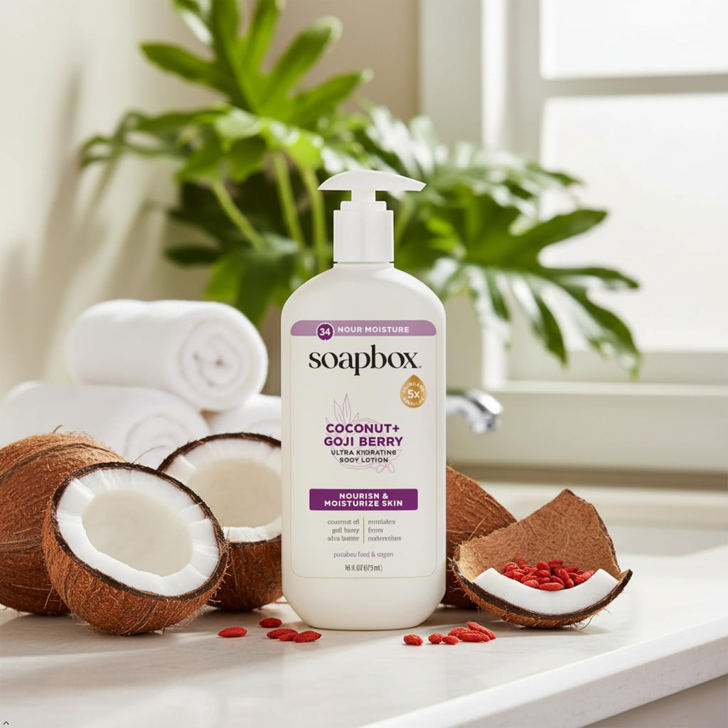 Soapbox Moisturizing Body Lotion, Coconut Milk with Aloe and Shea Butter, Pack of 3 Hand Lotion Bottles, Vegan Skin Care Products, Moisturizer for Dry Skin, 3 Pack, 16oz Each