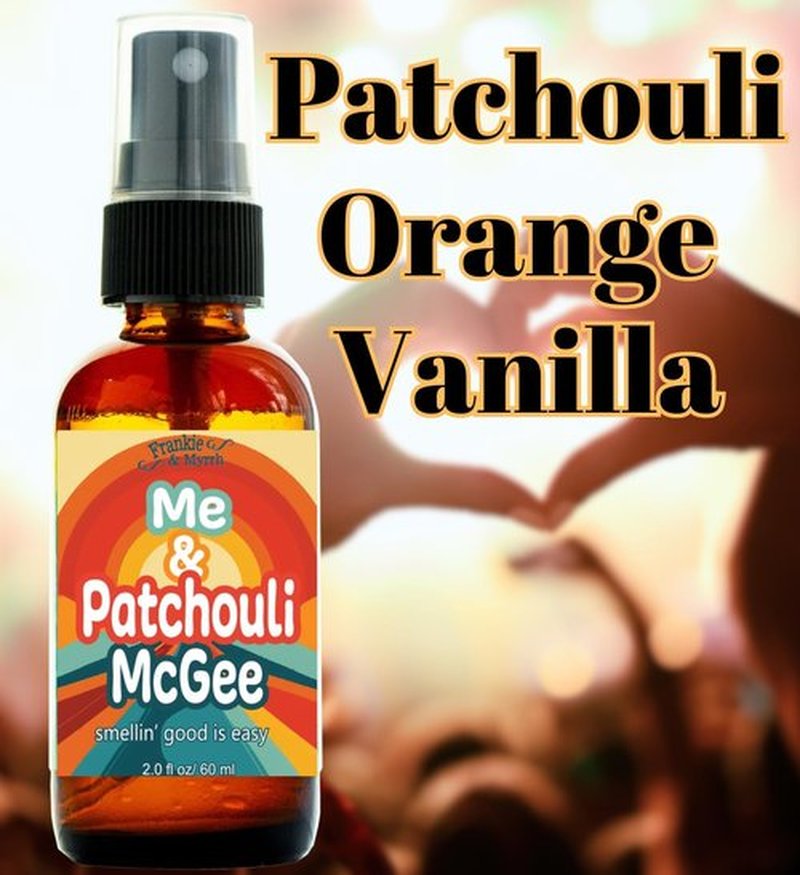 Frankie & Myrrh Aromatherapy Spray - Patchouli Orange Vanilla (2 Fl Oz) + Sticker Pack & Gift