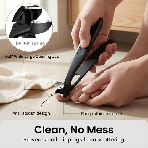 QPOIBSD Long Handle Toenail Clippers for Seniors - 45° Angled Head Wide Jaw Nail Clippers for Thick Nails, Heavy Duty Toe Nail Trimmer with Catcher for Men, Pregnancy, Arthritis, Limited Mobility