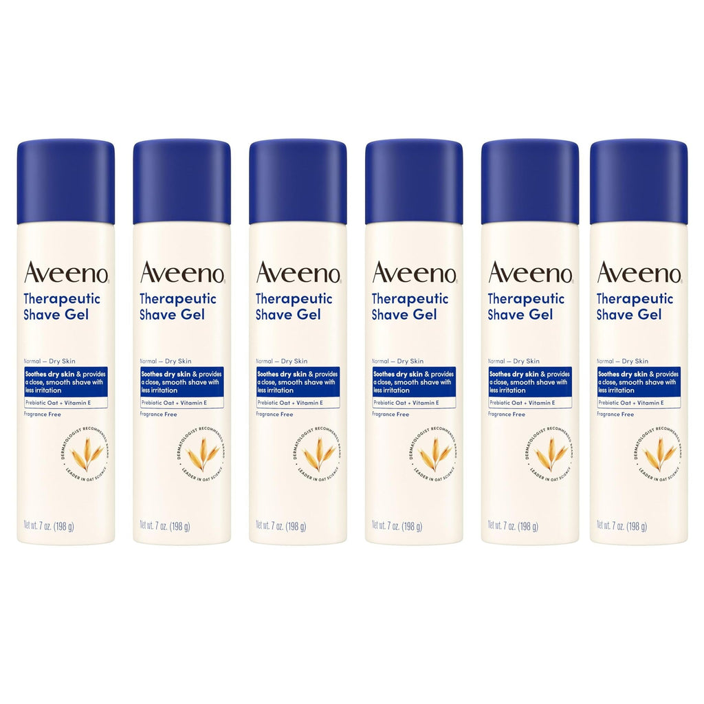 Aveeno Therapeutic Shave Gel with Oat and Vitamin E to Help Prevent Razor Bumps and Soothe Dry and Sensitive Skin, No Added Fragrances and Non-Comedogenic, 7 oz (Pack of 6)