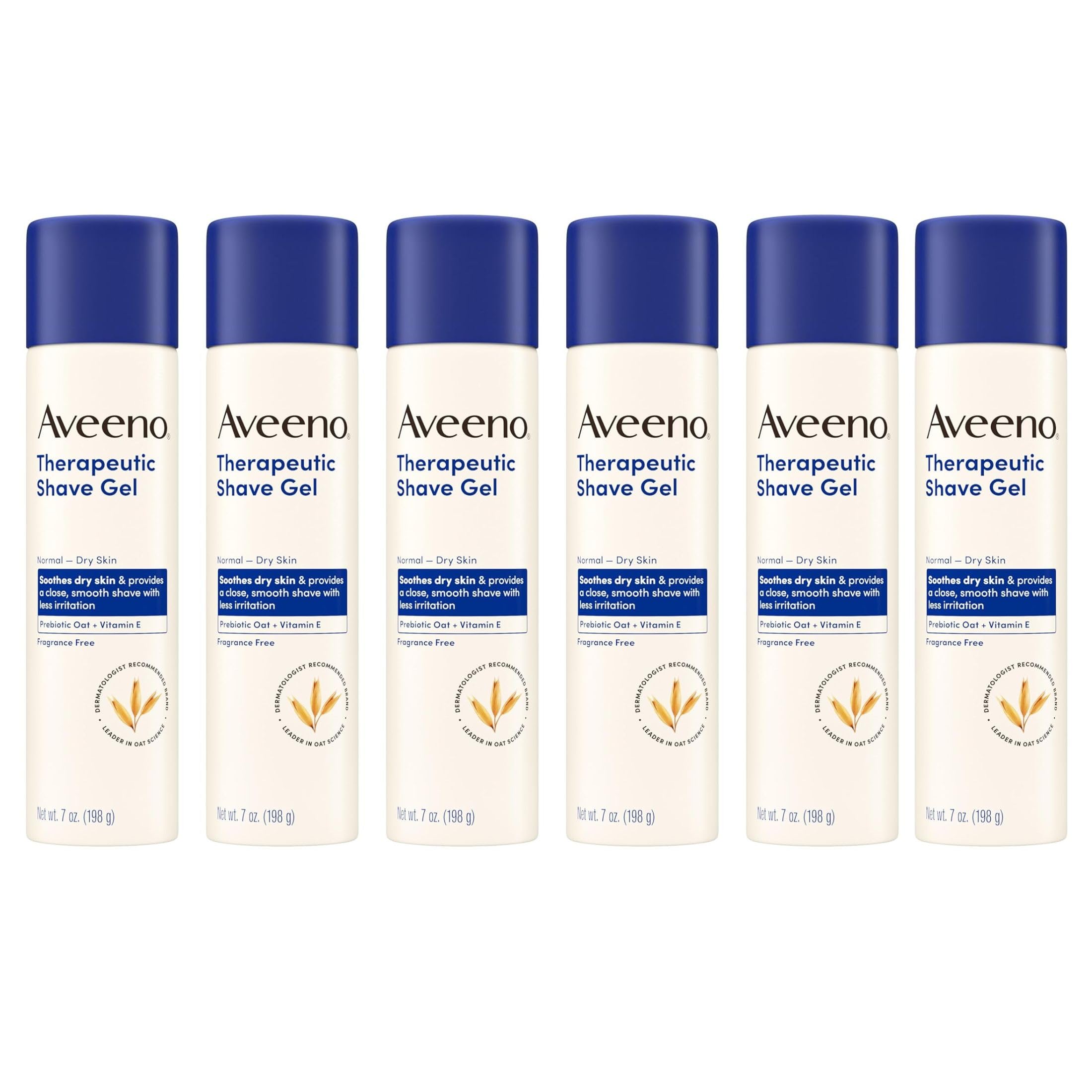 Aveeno Therapeutic Shave Gel with Oat and Vitamin E to Help Prevent Razor Bumps and Soothe Dry and Sensitive Skin, No Added Fragrances and Non-Comedogenic, 7 oz (Pack of 6)