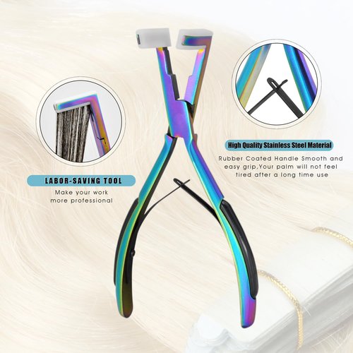 ColorYoung Tape in Hair Extension Pliers Tool Kit Professional Flat Surface Sealing Tool For Tape in Hair Extension Human Hair(Rainbow)