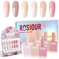 6PCS 18ml Nude Gel Nail Polish Set- Hema Free Nude Pink Yellow Soak off Gel Polish Set with Swatch Board- Light Pink Off-White Gel Colors Nail Art Manicure Salon DIY at Home for Women Girl