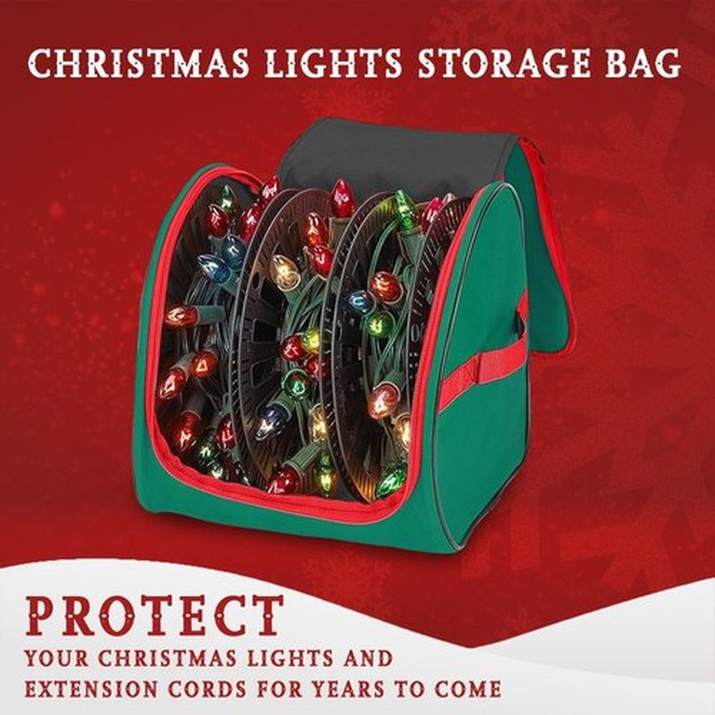 Premium Christmas Light Storage Bag - Heavy-Duty 600D Tear-Proof Material | Stores Up to 375 Ft of Mini Lights - Green with PVC Lining