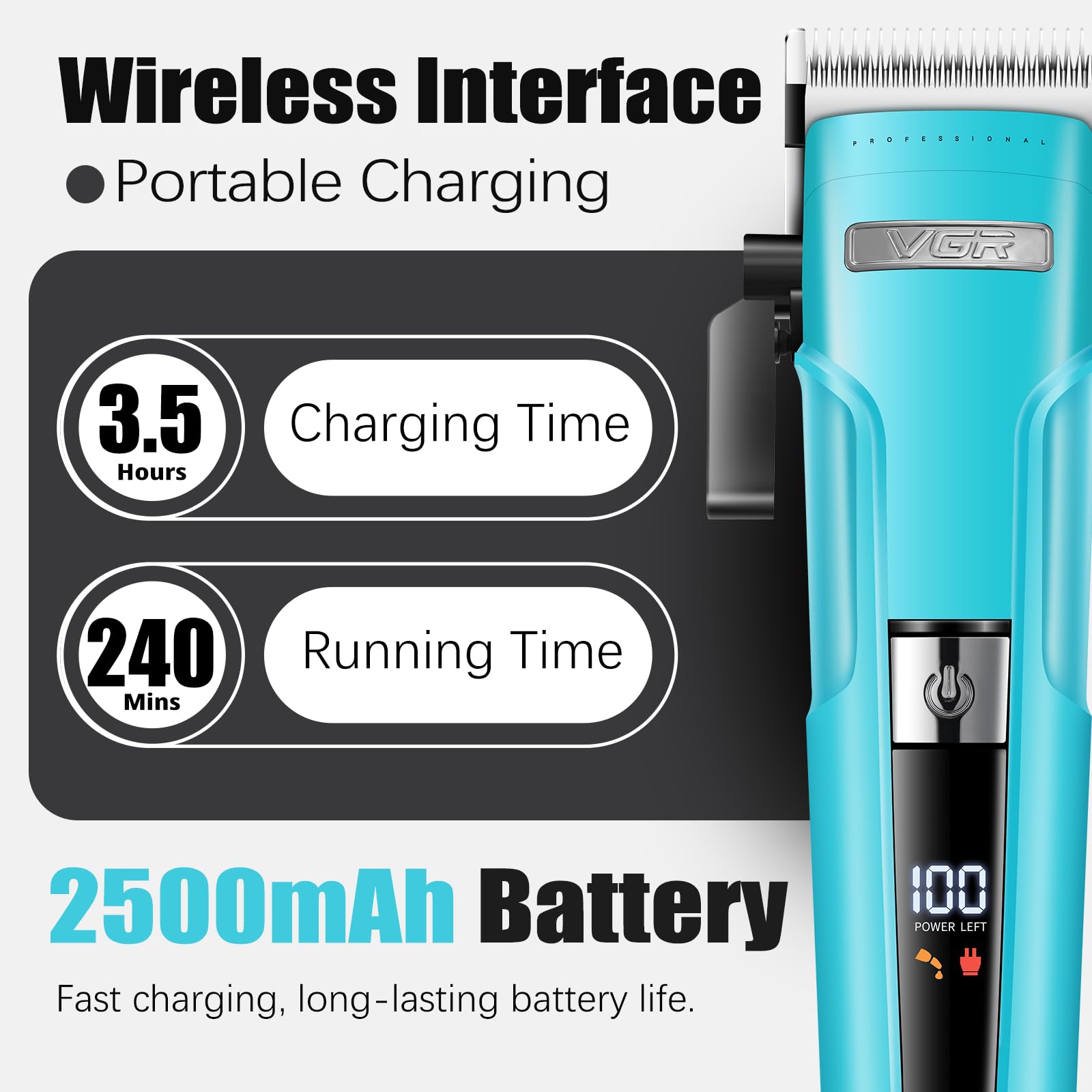 VGR 694S2 Professional Hair Clippers for Men - Cordless Barber Clipper & Trimmer Set with Charging Dock, 440 Min Runtime & LED Display - Rechargeable Hair Cutting Kit for Barbers & Home Use(Green)