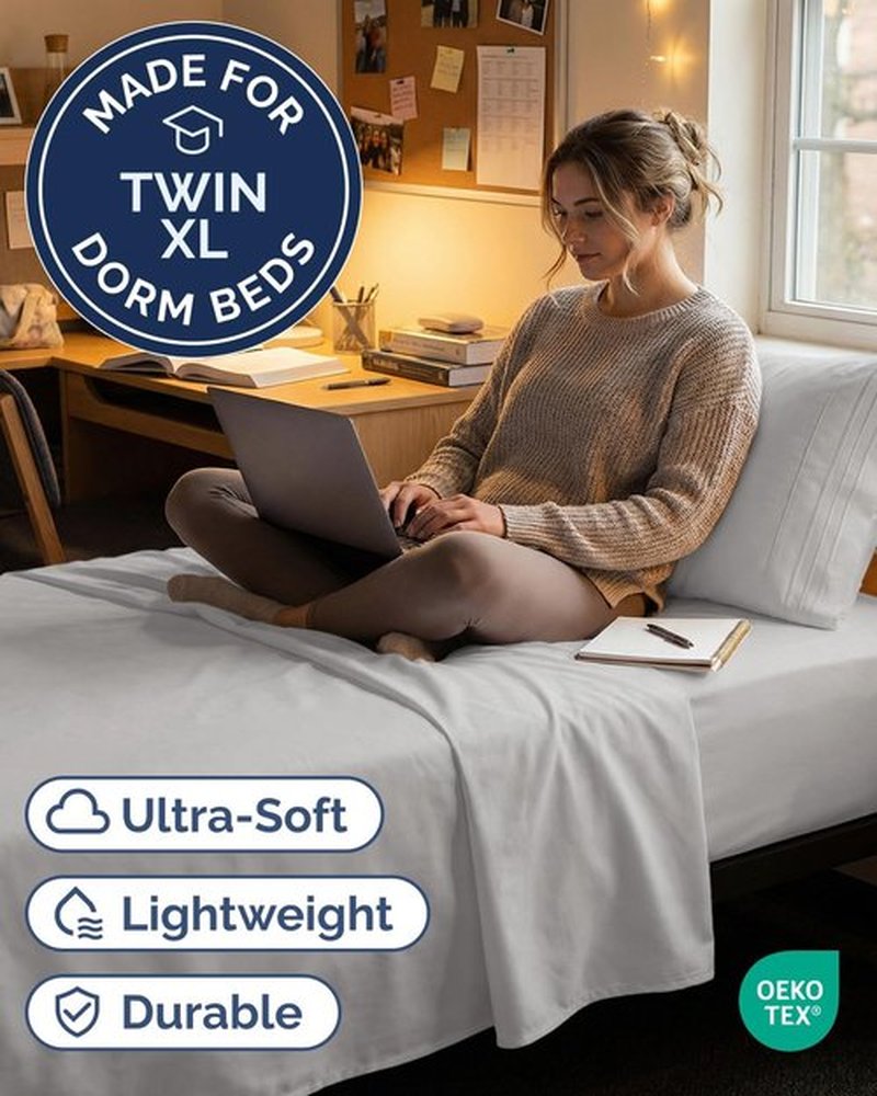 Skiennix Twin XL Sheet Set - Comfy Cooling Bed Sheets | Hotel Luxury Bedding - Deep Pockets, Soft, Wrinkle-Free - French Grey