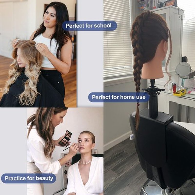 kelukeya Mannequin Head Clamp Stand for Chairs, Adjustable Wig Head Stand Holder for Cosmetology Hairdressing Seat Back Clamp (Large)