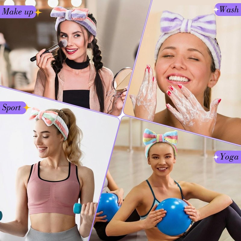 WILLBOND 24 Pieces Spa Headband Bow Hairband Facial Makeup Women Face Wash Adjustable Skincare Headbands Bulk Soft Flannel Towel Head Wraps for Women Shower Washing Face (Elegant)