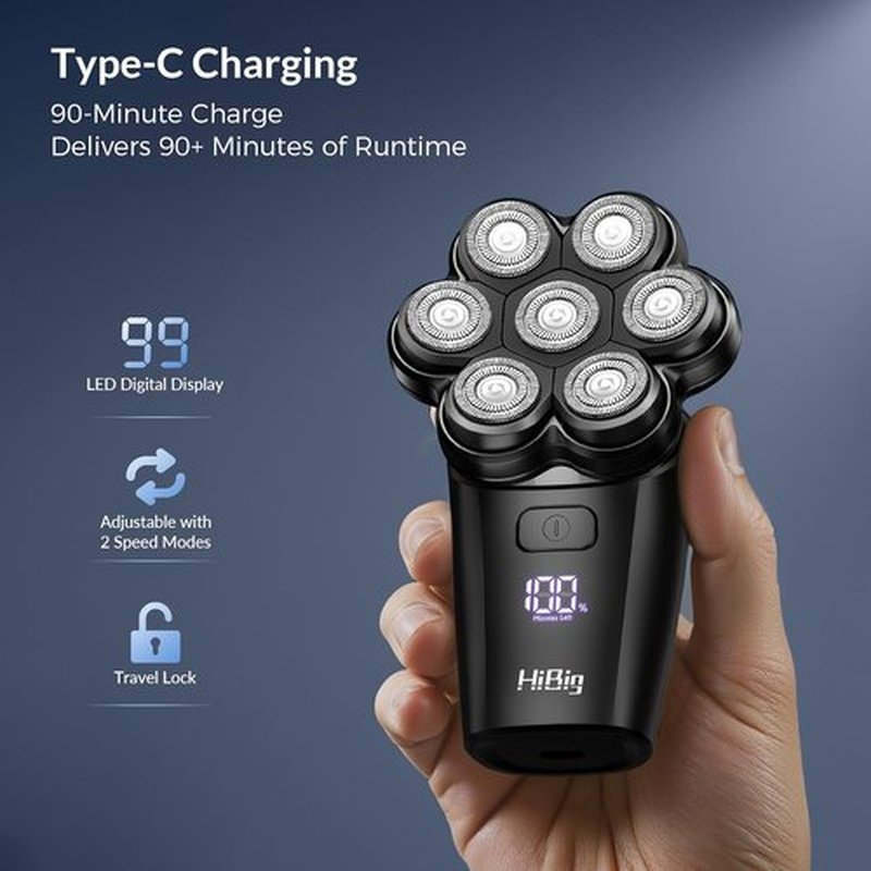 7D Arc Magnetic Head Shaver for Bald Men - Waterproof 5-in-1 Electric Razor & Grooming Kit, Black