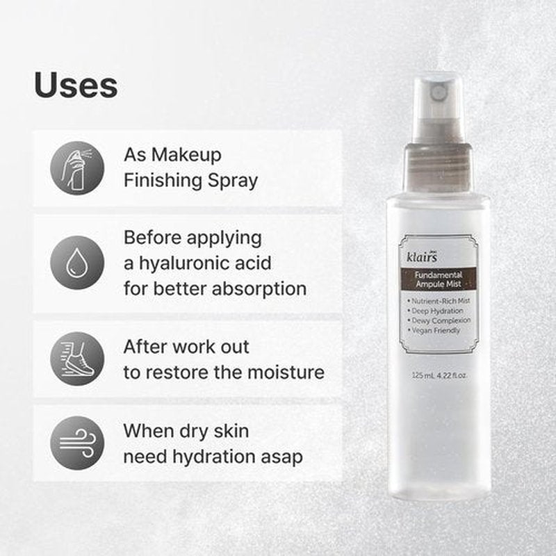 DearKlairs Fundamental Ampoule Mist - 75% Green Tea Face Toner Spray for Dewy Glow | Fragrance-Free, 4.22 Fl Oz