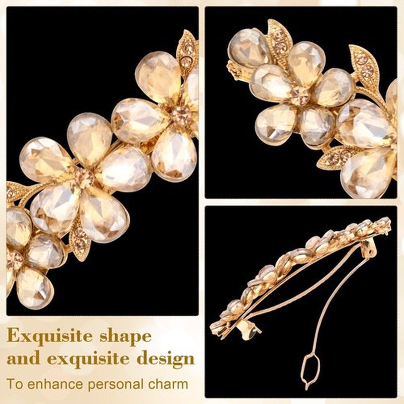 Joez Wonderful Rhinestone Hair Clip Sparkly Crystal Barrettes French Wedding Prom Engagement Pageant First Communion Hair Decorative Accessories for Women Long Hair (Flower Blue, Champagne 2 Pcs)