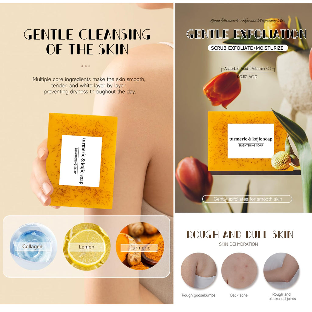 DENESTUP Turmeric Face Wash, Turmeric Wash and Care Turmeric Facial Cleanser, Gentle Cleansing Moisturizing Skincare Set for Face Soap Bar | Mousse Cleanser | Essential Oil /3 Piece Set