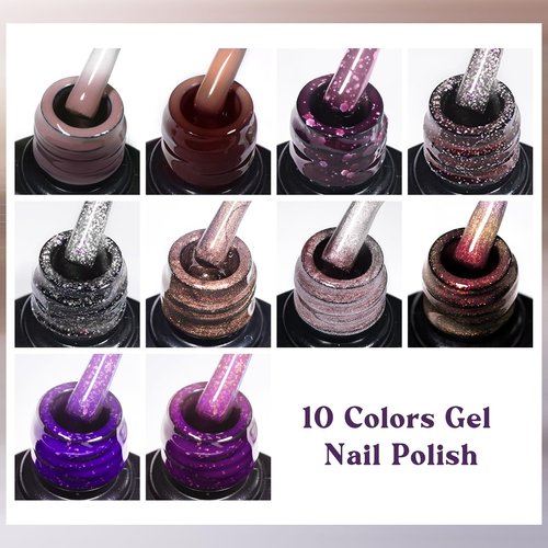 MEET ACROSS Color Changing Gel Nail Polish Set, 12 PCS Shimmer Glitter Mood Temperature Change Colors Kit, Black Brown Gray Purple UV Thermal Manicure Gel Gift