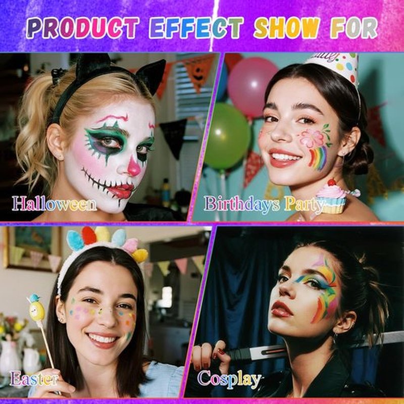 Face Paint Kit for Adults – 12 Color Rainbow Split Cake Face Painting Kit with 4 Brushes, Water Activated Face Paint Palette, Professional Facepaint Makeup Set for Halloween Cosplay Parties