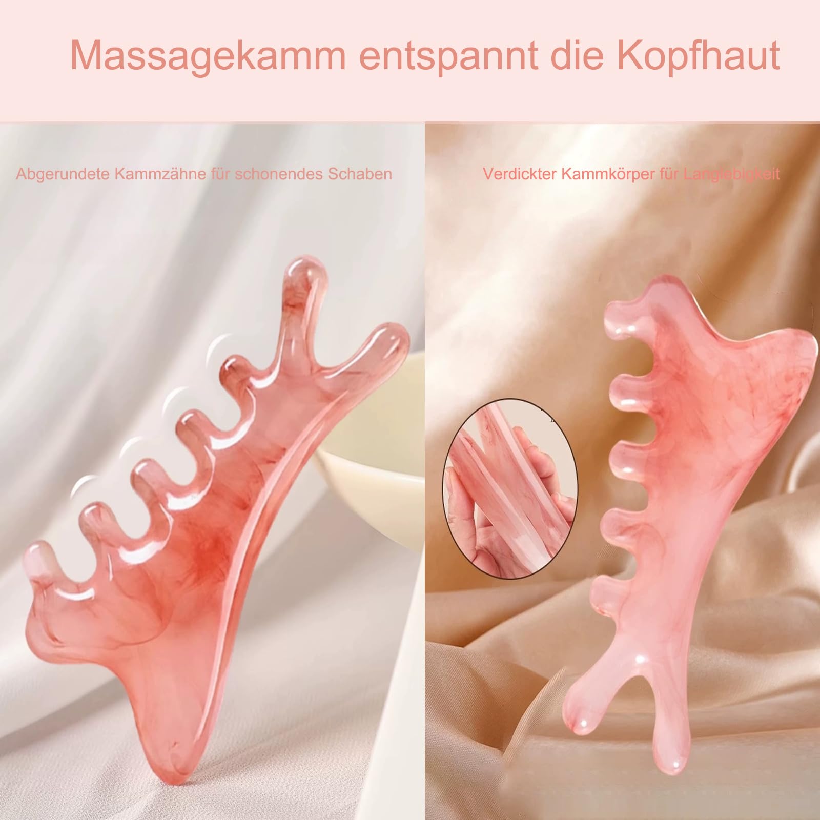 Gua Sha Facial Tools,4 in 1 Resin Head Massager Scalp Comb with Gift Pouch,Guasha Tool for Face, Eye & Body Lymphatic Drainage, Nose Sculpting&Jaw Lifting ,Gifts for Mom Girl Sister Friend (Pink)