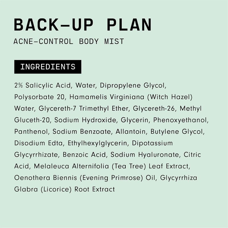 Versed Back-Up Acne Control Body Mist - Salicylic Acid & Tea Tree Oil Spray for Blemish Relief - Vegan 3 oz