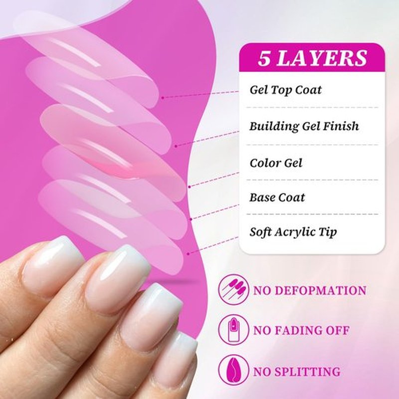 Loveourhome 144pc Ombre Coffin Press on Nails Short Fake Nails Pink White Glue on Nail Ombre Acrylic Nails Press on Nails Short False Nail Women Artificial Fingernails with Glue Adhessive Tabs