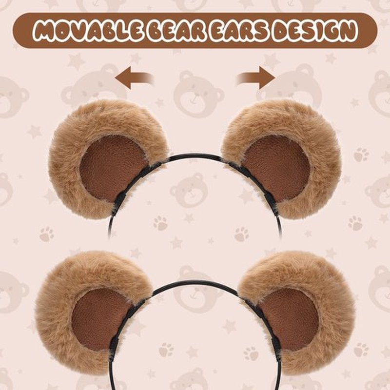Sightor Brown Bear Ears Headband, Cute Bear Hairband Movable Ear Bear Head Wear for Makeup Washing Face Animal Cosplay Plush Bear Headband