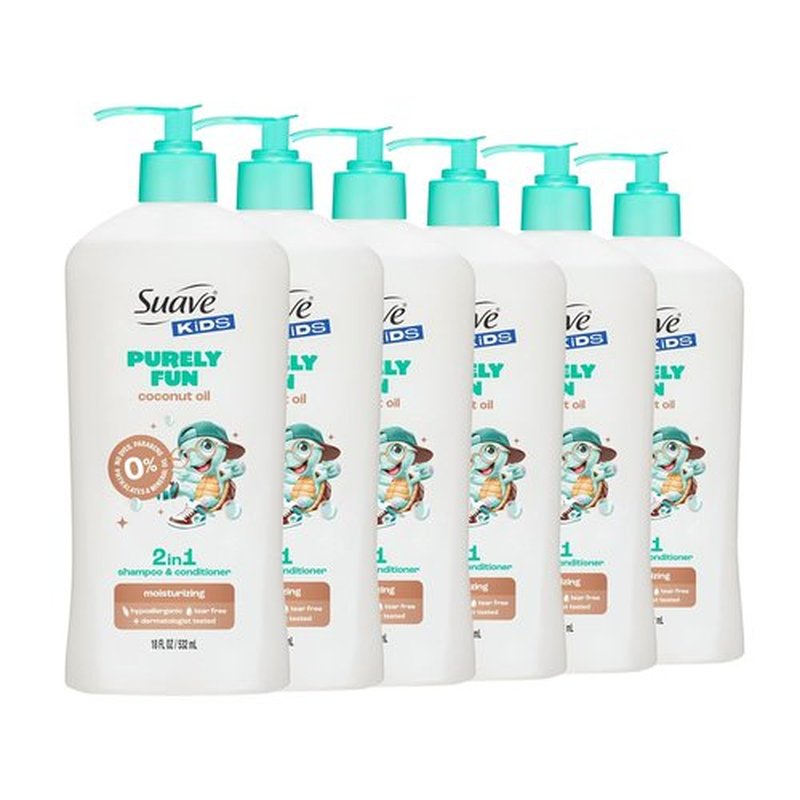 Suave Kids 2-in-1 Shampoo & Conditioner - Tear-Free Coconut Oil Formula for Sensitive Scalps | 18 FL OZ