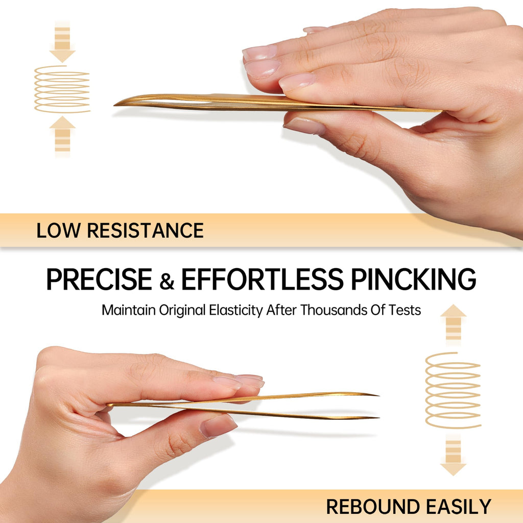 MGER Lash Tweezers for Eyelash Extension-Professional Lashing Tweezers for Mega Volume Mink Eyelashes Extensions Applying, Gold tweezers