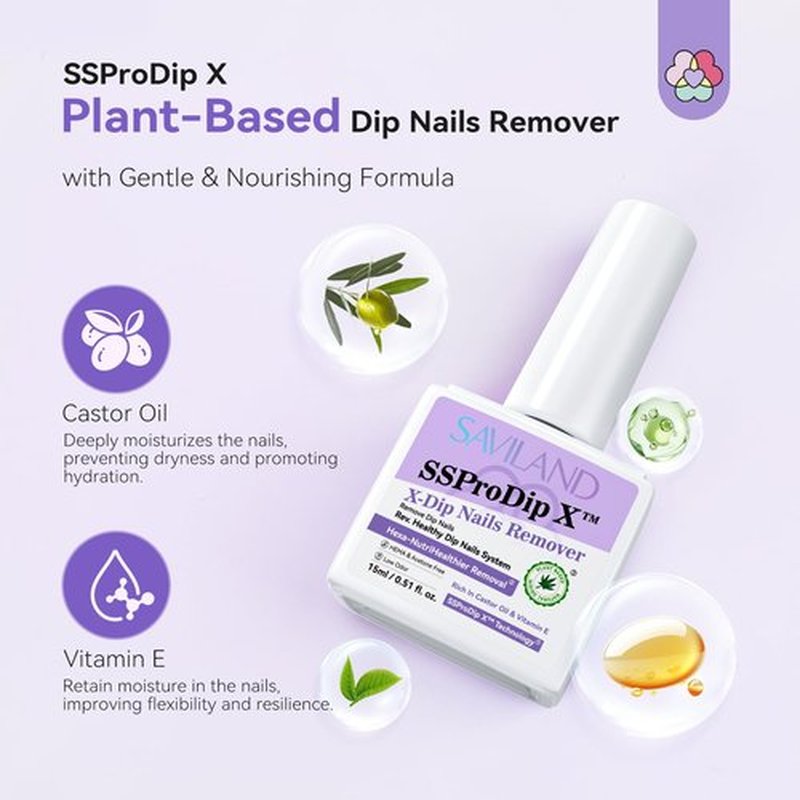 SAVILAND SSPro X Dip Powder Remover Kit: Gentle & Easy Dip Nails Removal No Need Soaking Or Wrapping with Nail File Nail Scraper for Dipping Powder 0.5 Floz Home Use