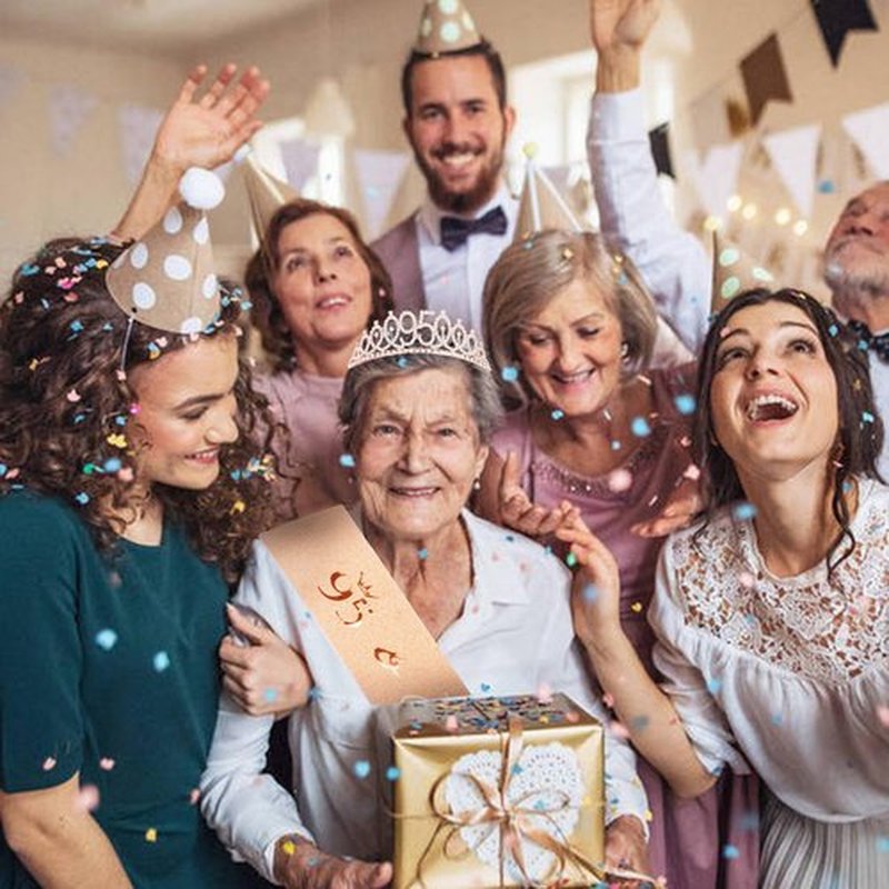 CIEHER 95th Birthday Crown and Sash, 95 & Fabulous Sash, 95th Birthday Decorations for Women - Rose Gold