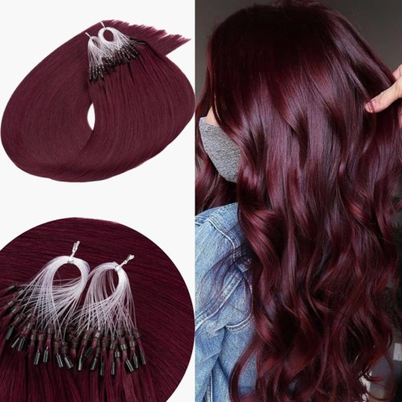 Senmy Micro Bead Hair Extensions Real Human Hair 24inch Long Burgundy MicroLoop Extensions Human Hair 1g/strand 50g Invisible Microlink Hair Extensions Human Hair