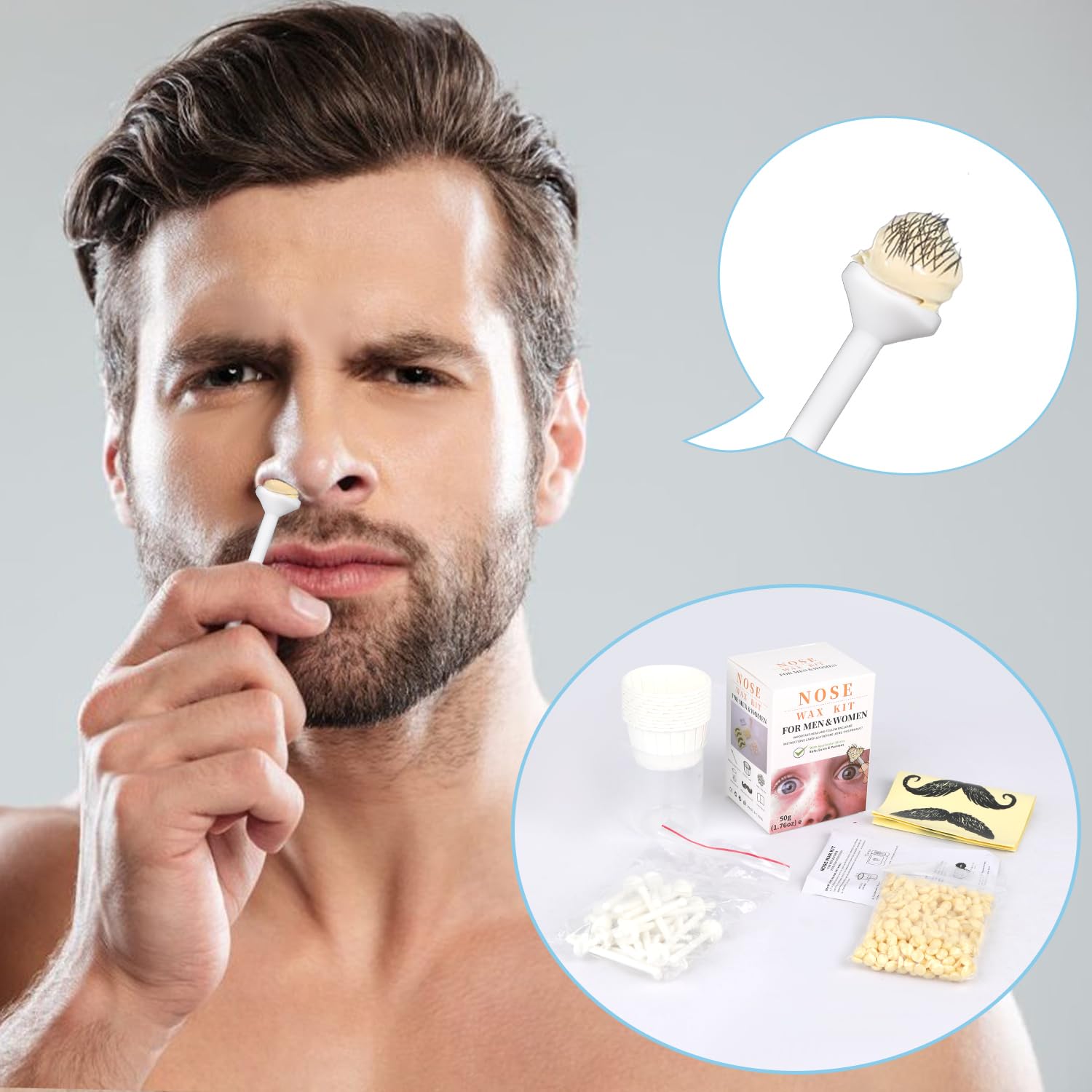 Nose Wax Kit from CoFashion - 50g Wax for Hair Removal, 20 Applicators (Up to 20 Uses), 10 Paper Cups for Nose and Ear Waxing