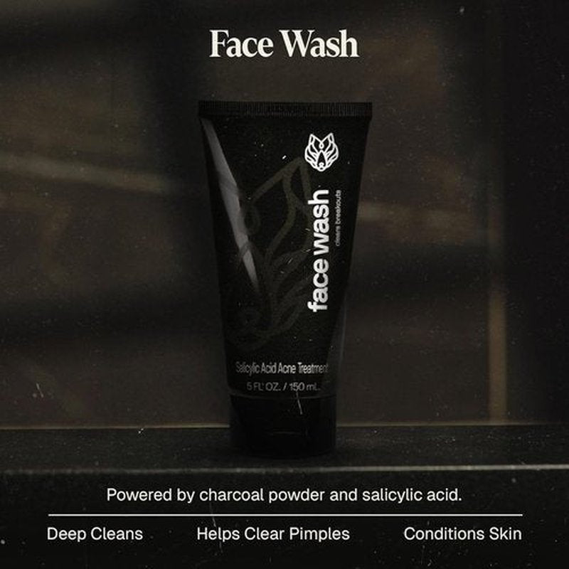 Black Wolf Salicylic Acid Acne Face Wash for Men - Charcoal Cleanser & Exfoliator for Oily Skin | Gentle Daily Treatment