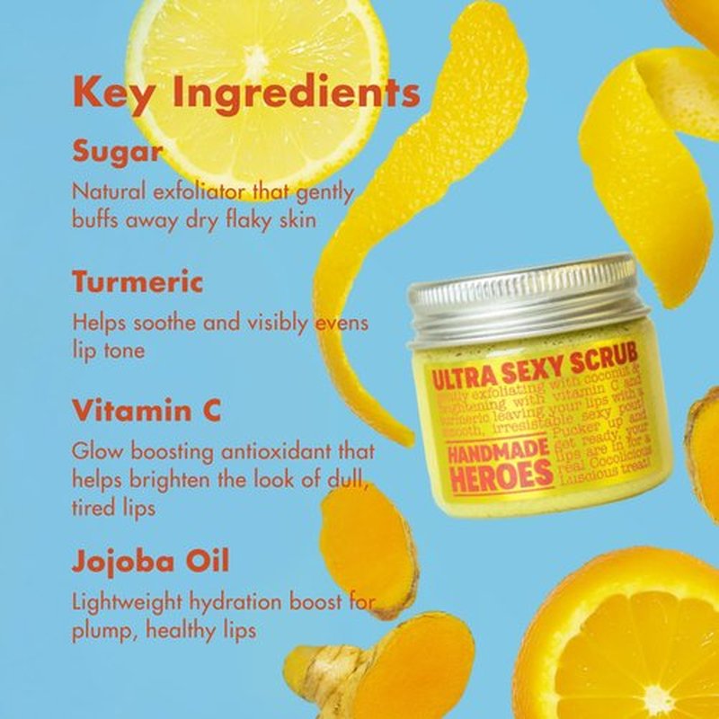 Handmade Heroes Turmeric & Vitamin C Lip Scrub Set – 2 Pack Natural Vegan Sugar Polish Lip Exfoliator - Brightening & Conditioning for Dark, Dry, Chapped Lips