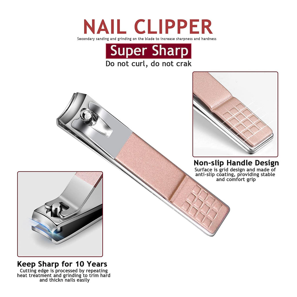 HANTEKAS Manicure Set Nail Clippers Kit 5 Pieces in 1 Stainless Steel Professional Grooming Nail Care Tools Including Nano Glass Nail Shiner Buffer File Gift for Men Husband Boyfriend Parents Women