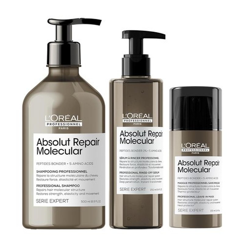 L'Oréal Professionnel Paris Absolut Repair Hair Care Set - Sulfate-Free Shampoo, Serum & Leave-In Mask for Damaged Hair with Peptide Bonder & Amino Acids