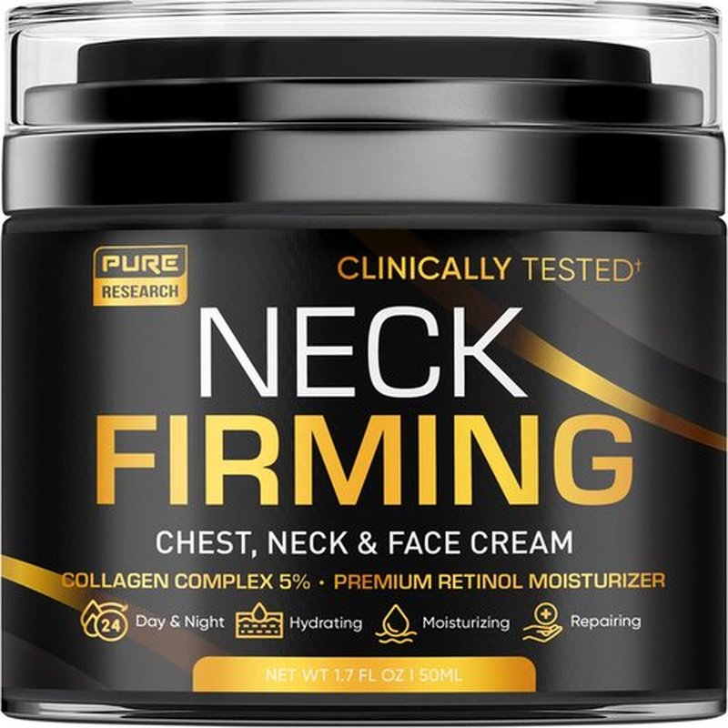 PURE RESEARCH Neck Firming Cream - Anti-Wrinkle Moisturizer for Face, Neck & Décolleté - Lifting & Hydrating