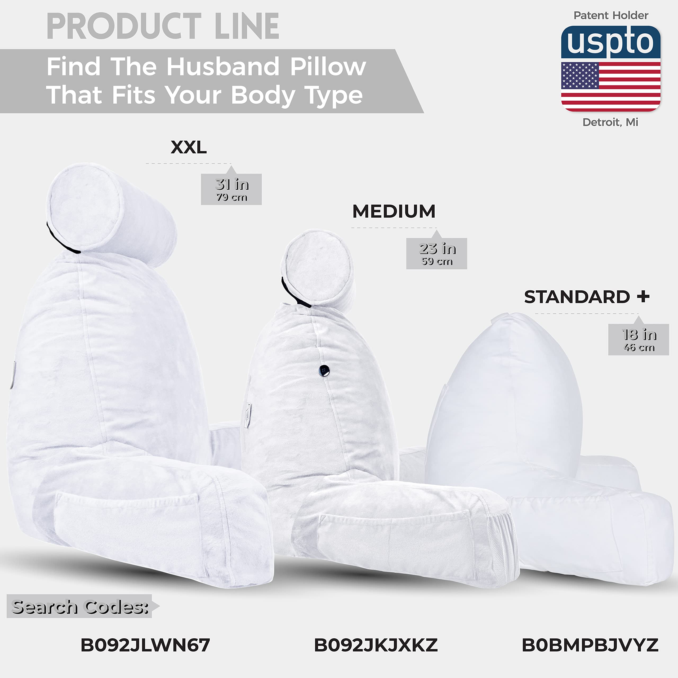Husband Pillow XXL Reading & Bed Rest Pillows - Premium Memory Foam Backrest Pillow with Arms & Neck Roll - Aspen Edition White Dandelion - Reversible 2 Sided Cover with Plush Microfiber and Suede