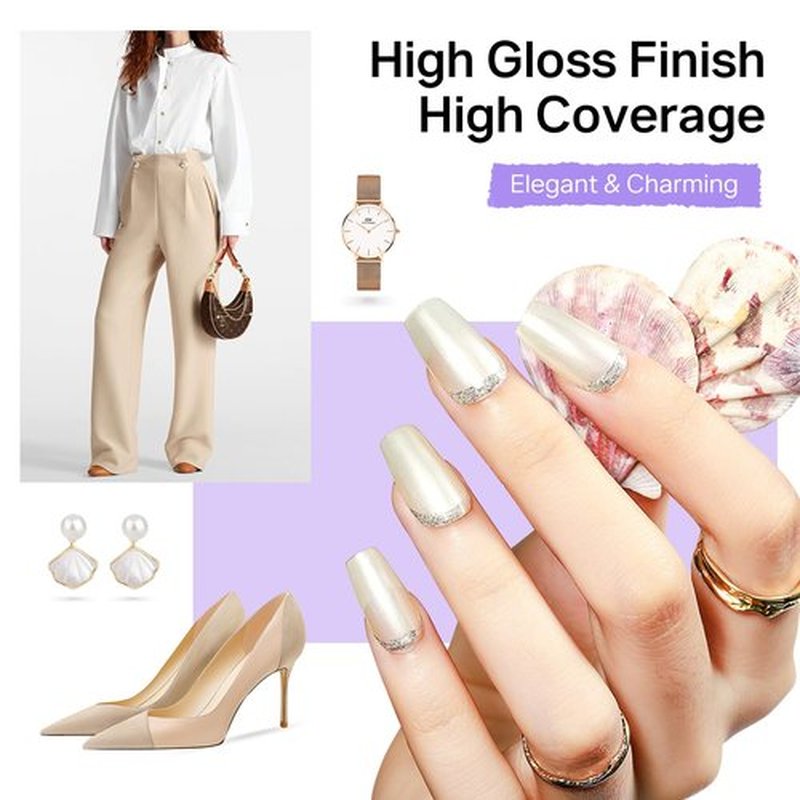 MIZHSE Pearlescent Nail Polish Set, 6 Colors Quick Dry Pearl Nail Polish, Air Fast Drying Nail Lacquer Non Gel Oil-based Pink Purple Blue Gray Nail Art Manicure Home DIY Gift for Women