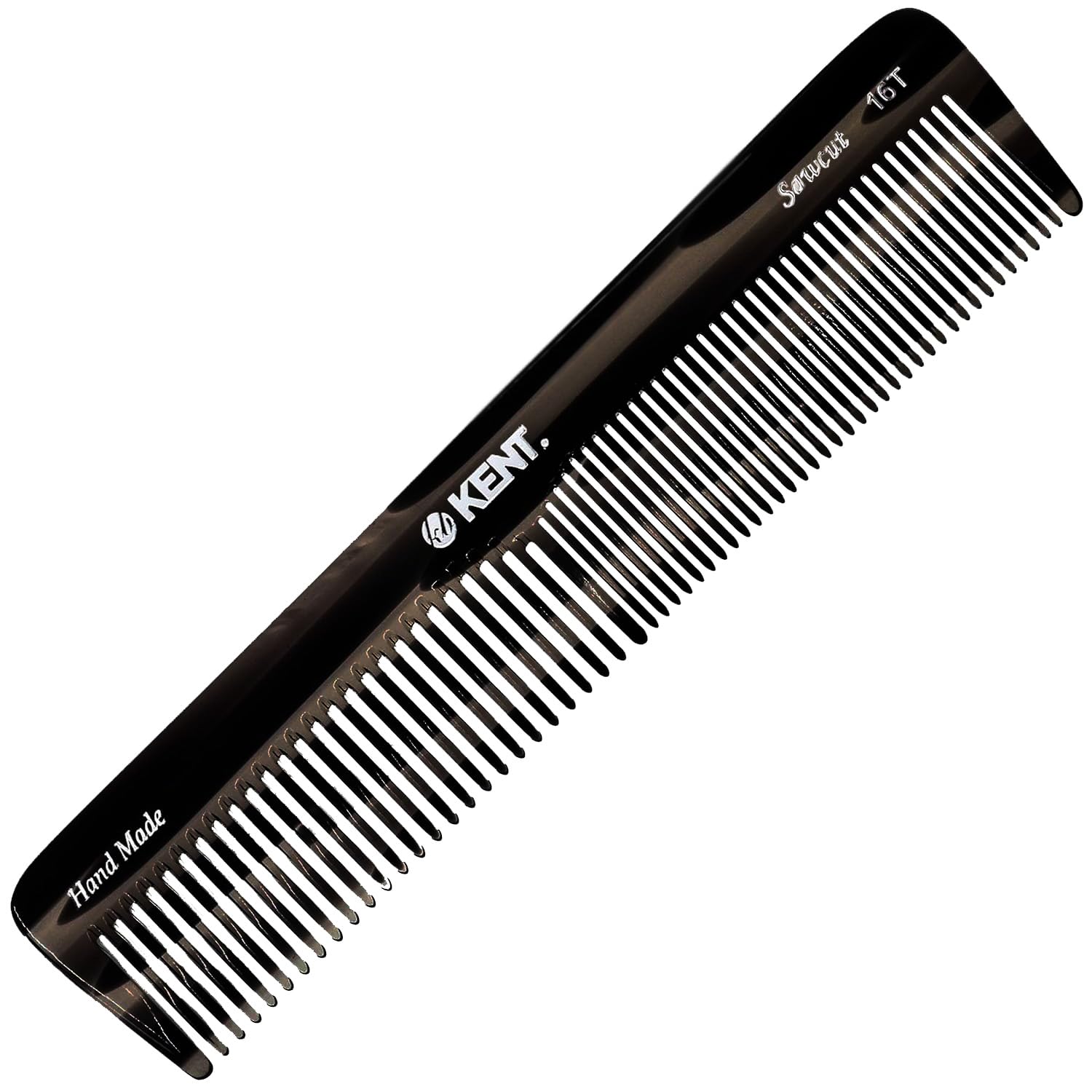 Kent 16T G Black Graphite Fine and Wide Tooth for Daily Grooming, Handmade Styling Comb for All Hair Types, Wet or Dry Hair Detangling Comb for Men and Women, Saw Cut Hand Polished, Made in England