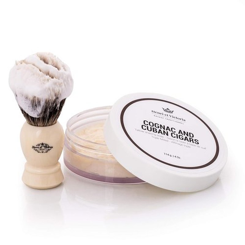 Henri et Victoria Shaving Soap - Cognac & Cuban Cigars Fragrance | Smooth, Long-Lasting Lather | 114g (4 oz)