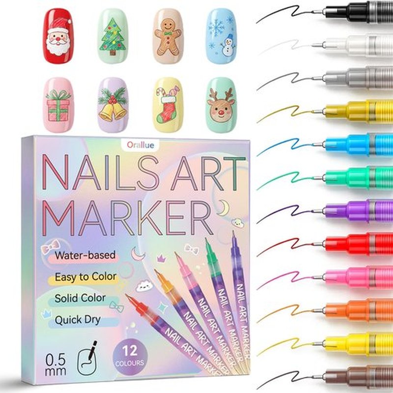 12 Colors Nail Art Pens Set, Nail Art Markers for Dotting, Drawing, Painting & Lining, Acrylic Nail Polish Pens for Beginners, 0.5mm Fine Tip,Quick Dry,Waterproof
