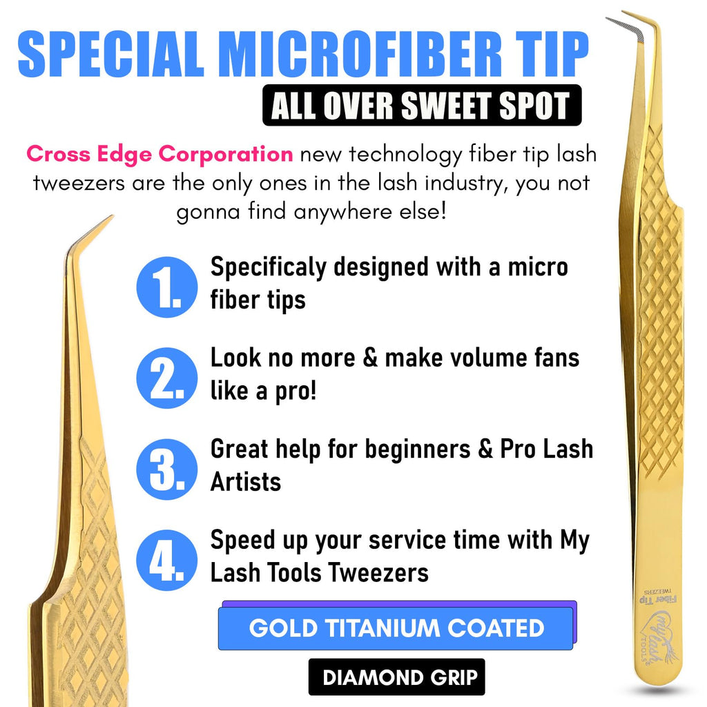 My Lash Tools Fiber Tip Lash Tweezers for Eyelash Extension Curved 90 Degree Angle Boot Tweezer Best for Volume, Individual Isolation & Classic Lashes Stainless Steel Lash Supply (Gold)