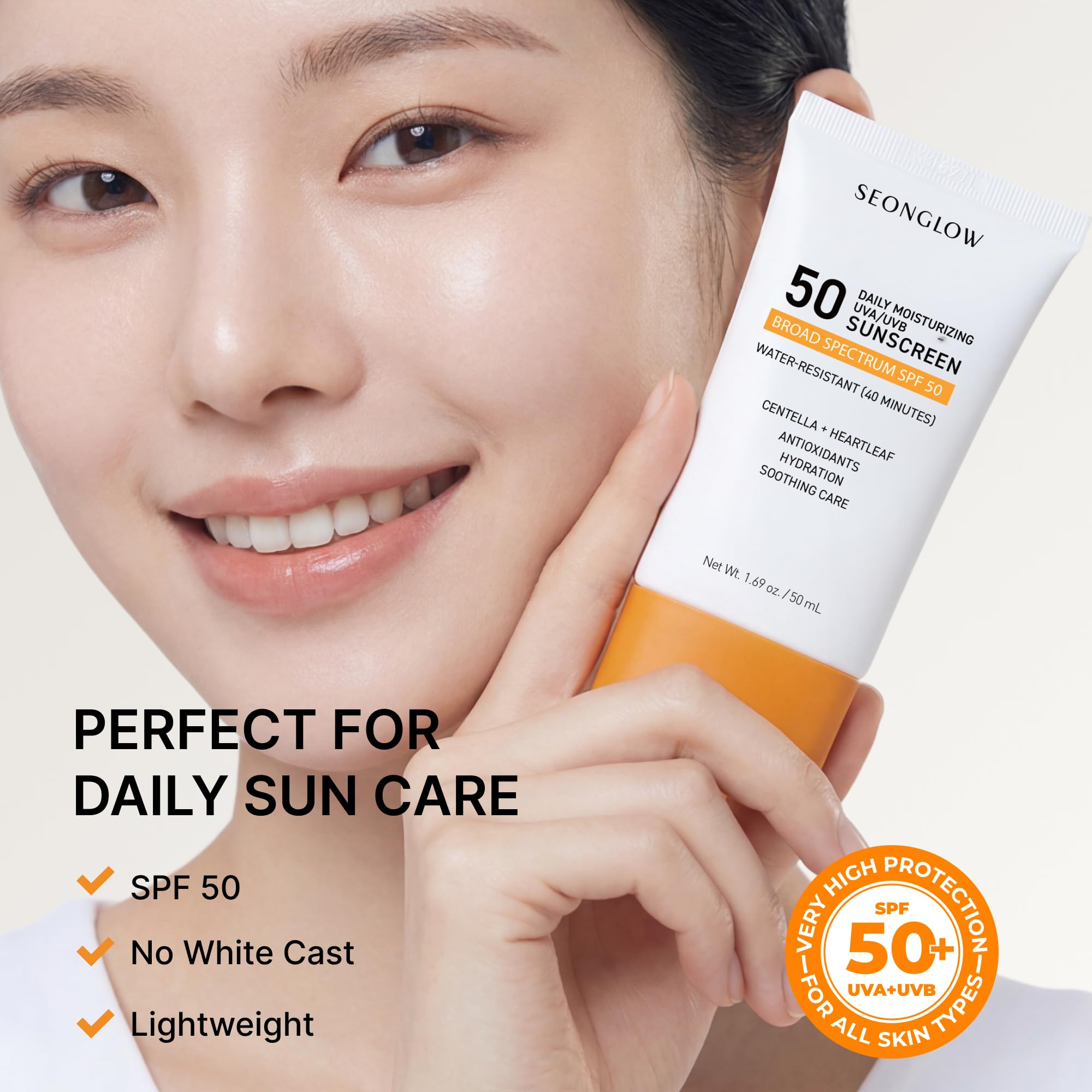 Sunscreen for Face SPF 50: Korean Daily Facial Moisturizer Sun Protector with Centella Heartleaf & Vitamin E - Lightweight Formula No White Cast & Water Resitant (1.69 Fl Oz (Pack of 1))