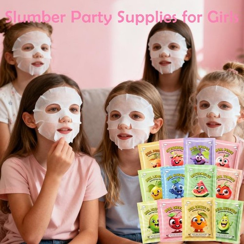 Minfei 12 Pack Fruit Face Mask for Kids, Skin Care for Kids, Kids Face Mask, Moisturizing Face Masks SkinCare, Face Masks Bulk, Kids Face Masks Spa Party Favors for Teens Girls Women, Self Care Gifts
