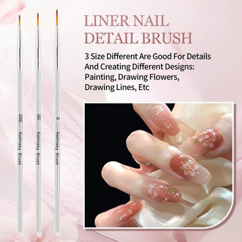 6pcs French Tip Tool Brush, 2 Way Cleanup Brush for Gel Polish with Dotting Tool Franch Nail Art Brushes Set Liner Fine Cuticle Beginner 7mm/9mm/11mm, 12#, 14#, 16#